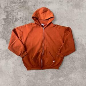 Russell Athletic Orange Hoodie XL Cropped Boxy Vintage Blank